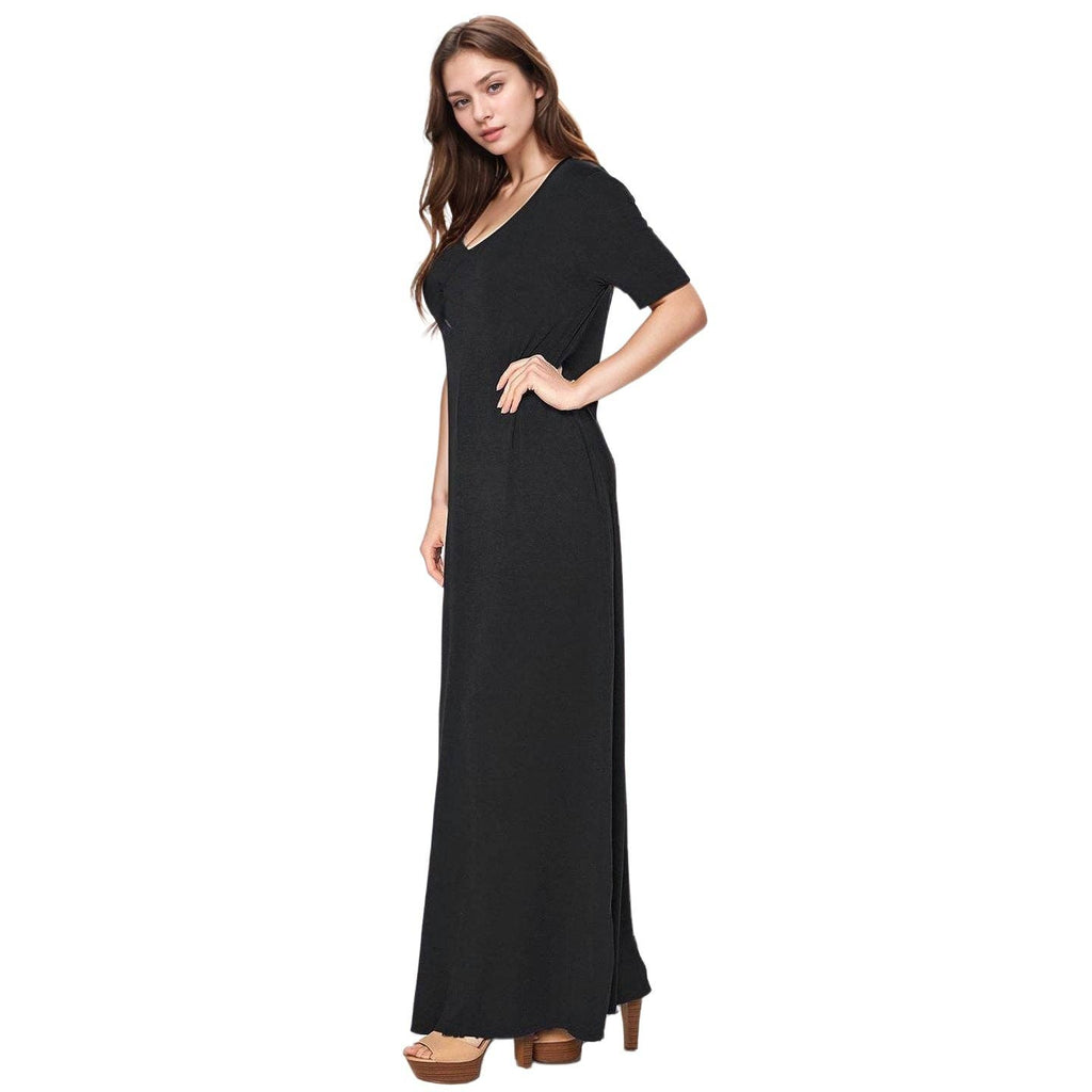 Bella V-neck Short Sleeve Maxi Dress With Pockets