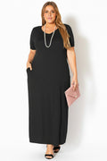 Bella Curvy/Plus Size V-neck Short Sleeve Maxi Dress With Pockets