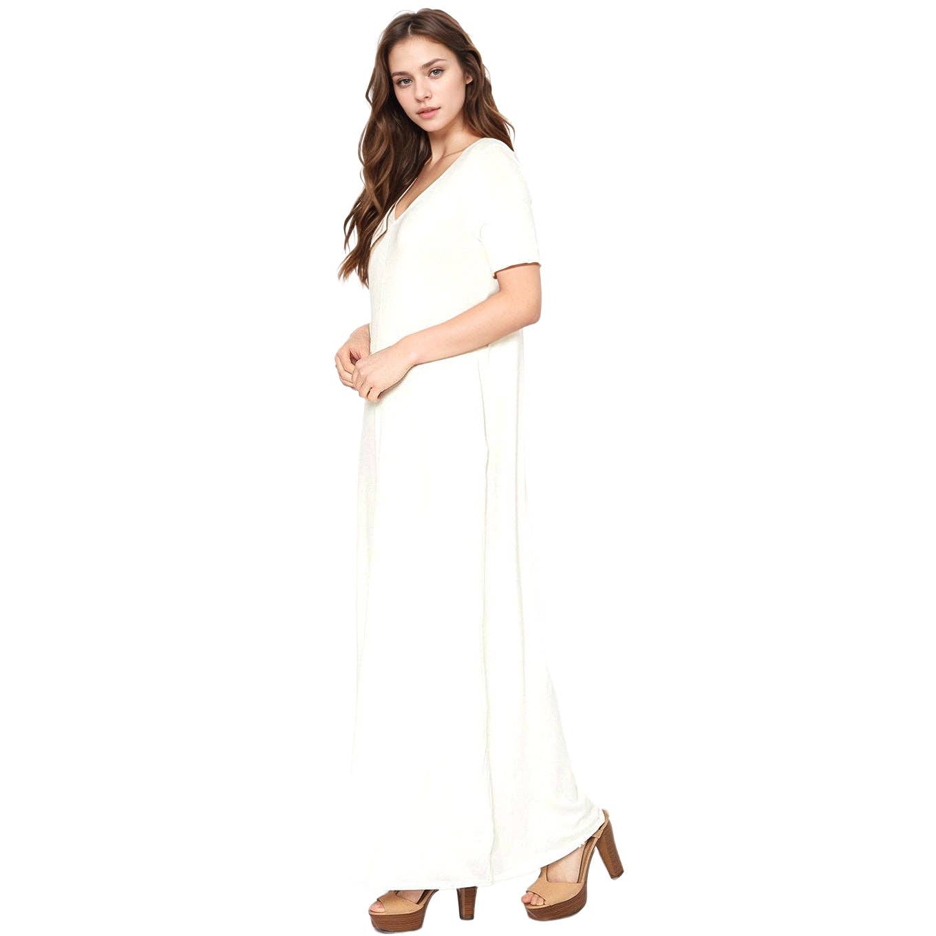 Bella V-neck Short Sleeve Maxi Dress With Pockets