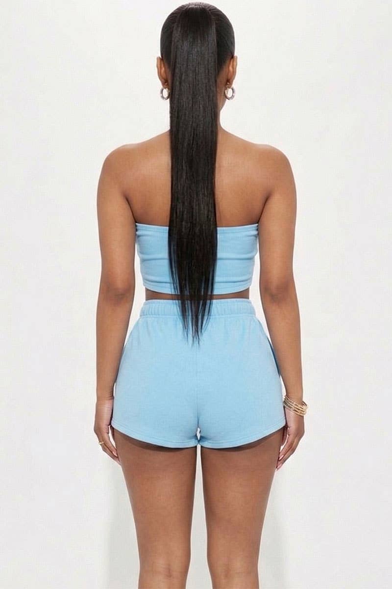 Samantha Solid Color Tube Top And Shorts Two Piece Set