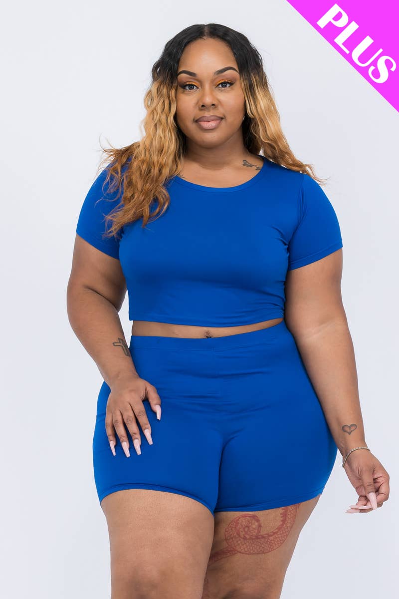 Kelsie Curvy/Plus Short Sleeve Crop Top & Biker Shorts Set