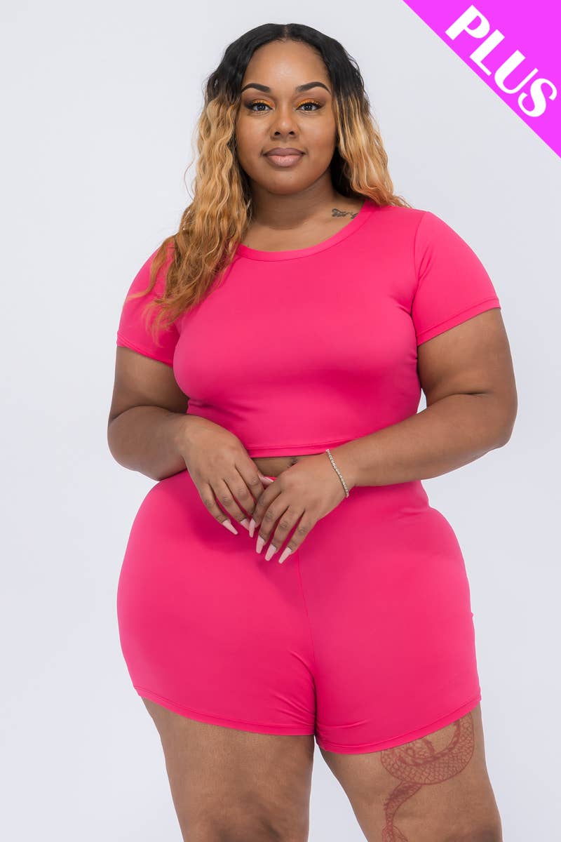 Kelsie Curvy/Plus Short Sleeve Crop Top & Biker Shorts Set