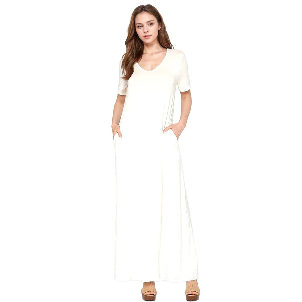 Bella V-neck Short Sleeve Maxi Dress With Pockets