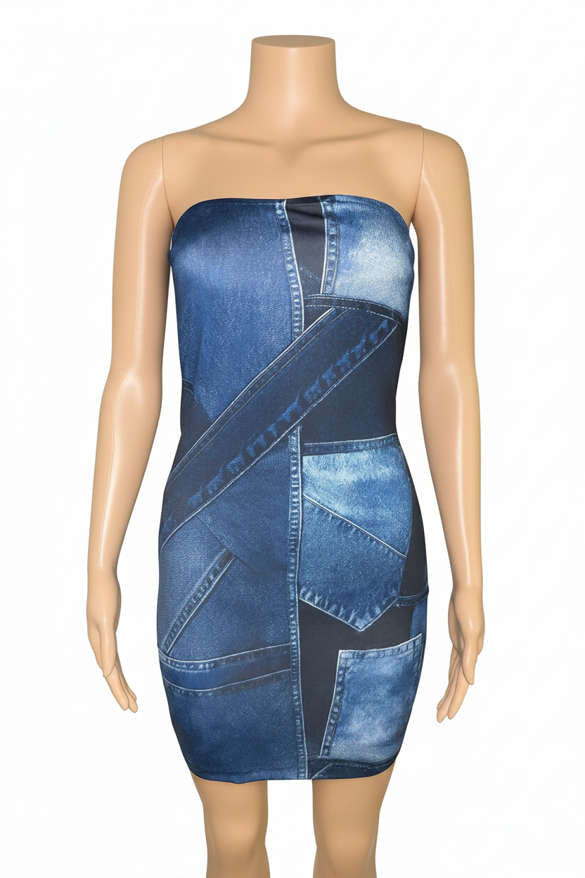 Hannah Denim Print Dress (Non Denim Material) Lightweight