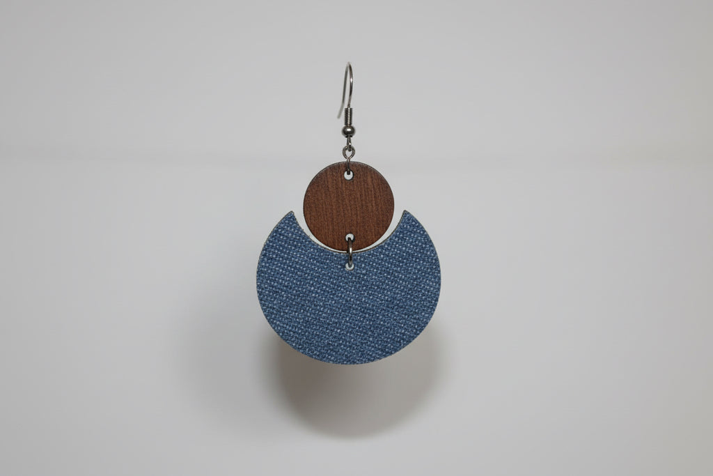 Wood and Denim Earrings
