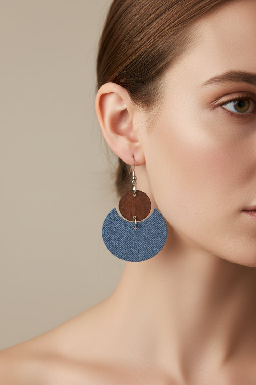 Wood and Denim Earrings
