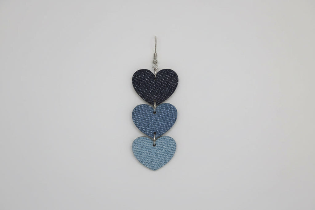 Denim Triple Heart Earrings