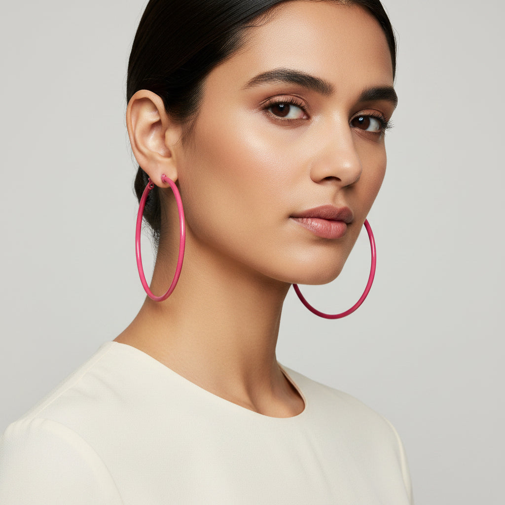 Rose Pink Medium Sized Hoop Earrings