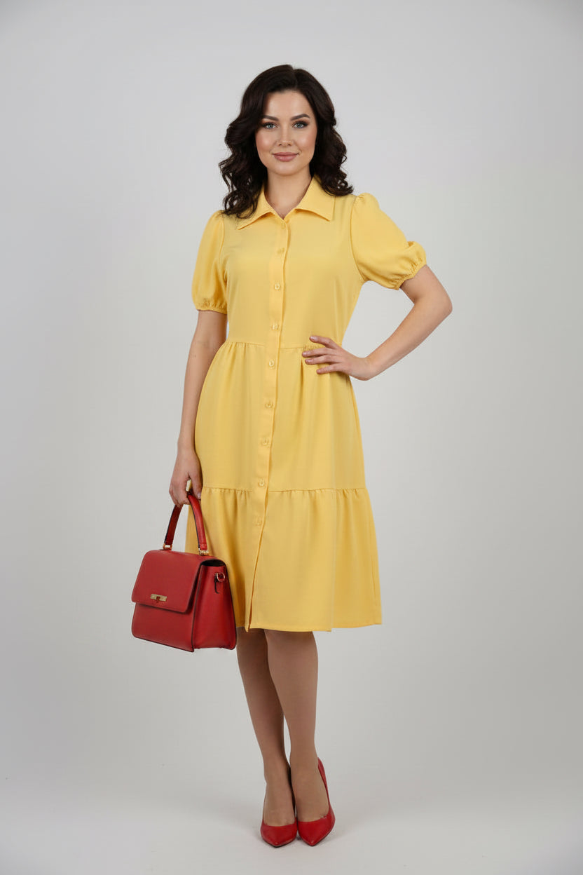 Lilly Yellow Button Up Dress