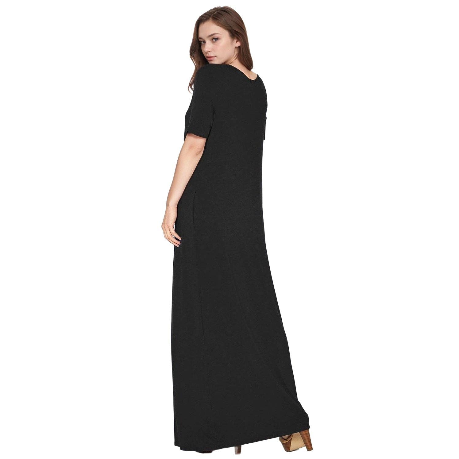 Bella V-neck Short Sleeve Maxi Dress With Pockets
