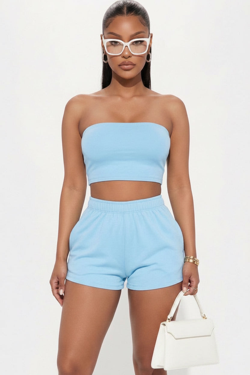 Samantha Solid Color Tube Top And Shorts Two Piece Set
