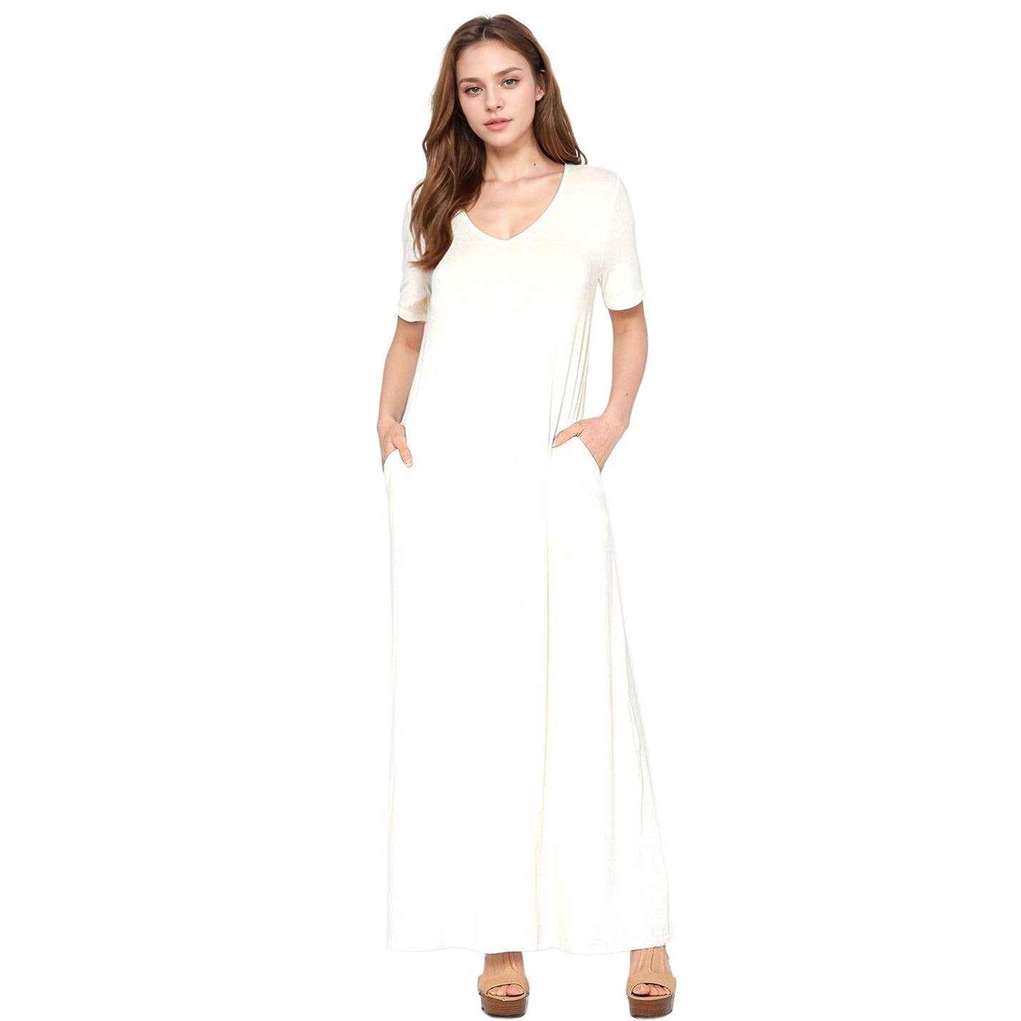 Bella V-neck Short Sleeve Maxi Dress With Pockets