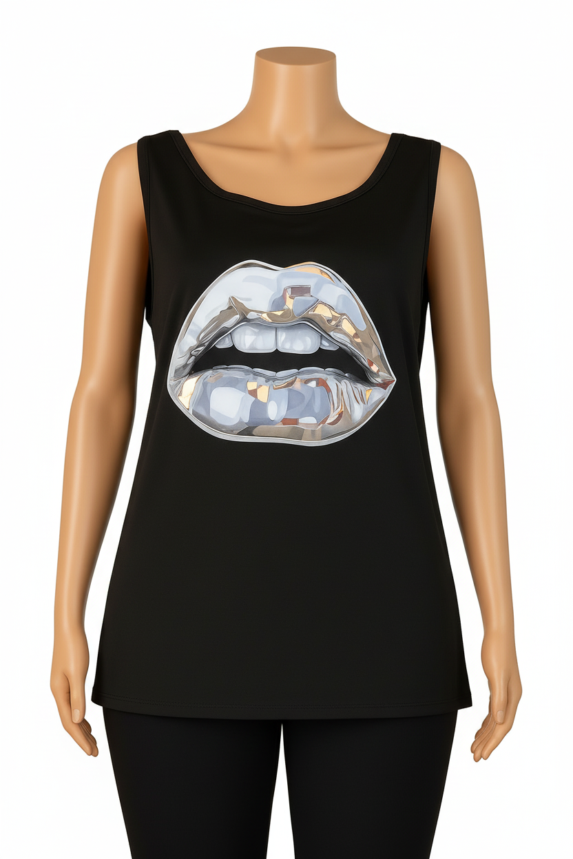 Bambi tank top w/silver lip Women’s Plus Size
