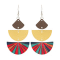 Boucles d'oreilles en bois multicolores jaune et marron