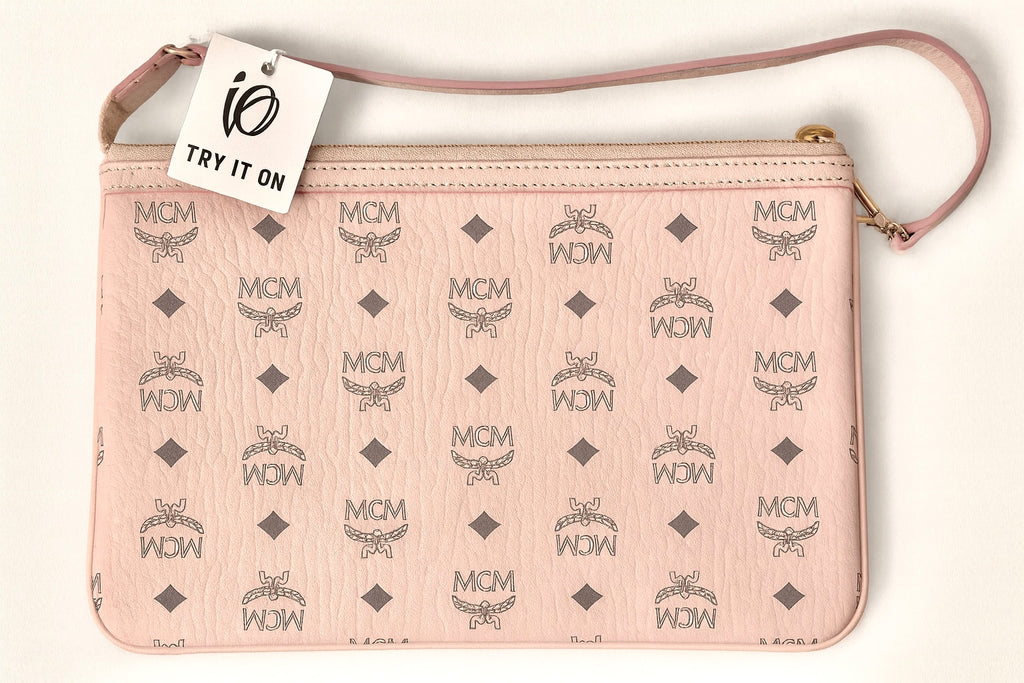 MCM medium reversible light pink tote w/Pouch