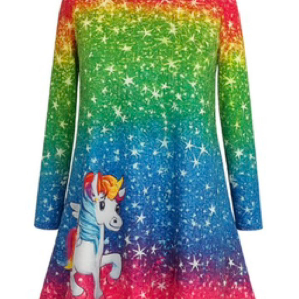 Little Girls Unicorn Dress sz 5-6y Multi color