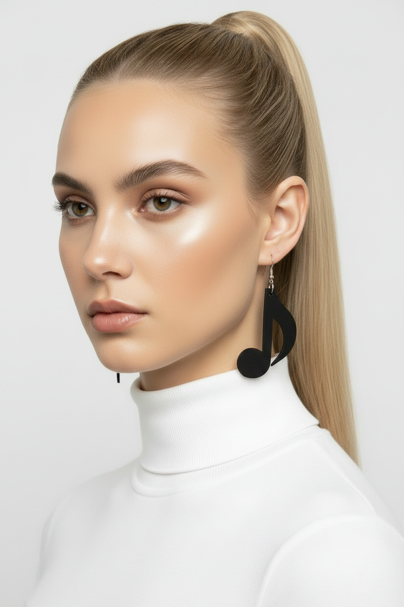 Black 8th Music Note Dangle Earrings
