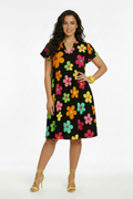 Clara Black Flower Print Short Sleeve Dress sz. L