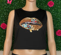 Top Corto Sin Mangas Tabatha Negro con Ribete Dorado