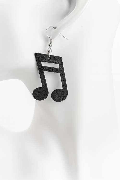 Black Beamed 6th Music Note Dangle Earrings