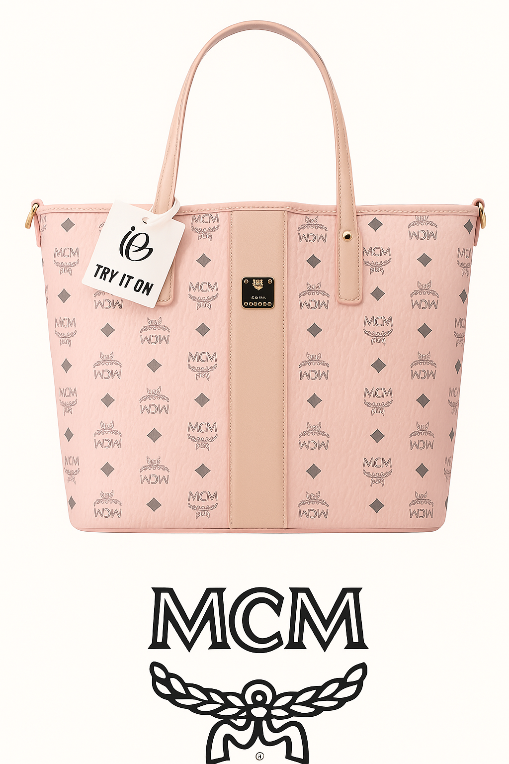 MCM medium reversible light pink tote w/Pouch