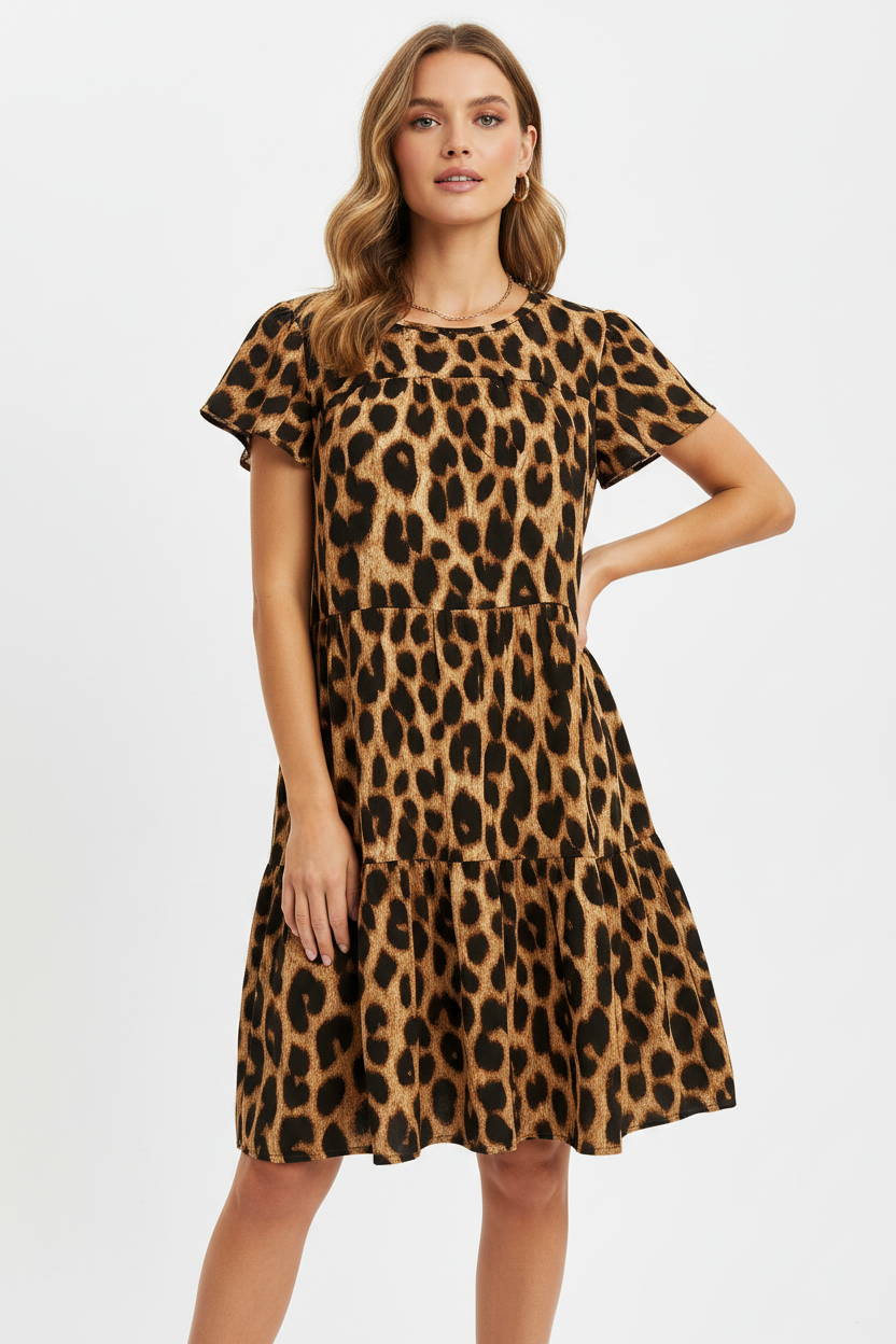 Leopard Print Short Sleeve Dress sz. L
