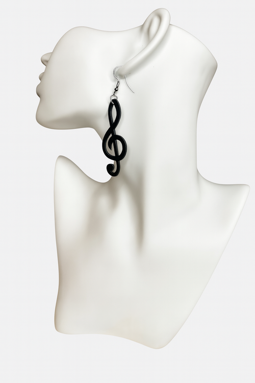 Black Treble Clef Music Note Dangle Earrings