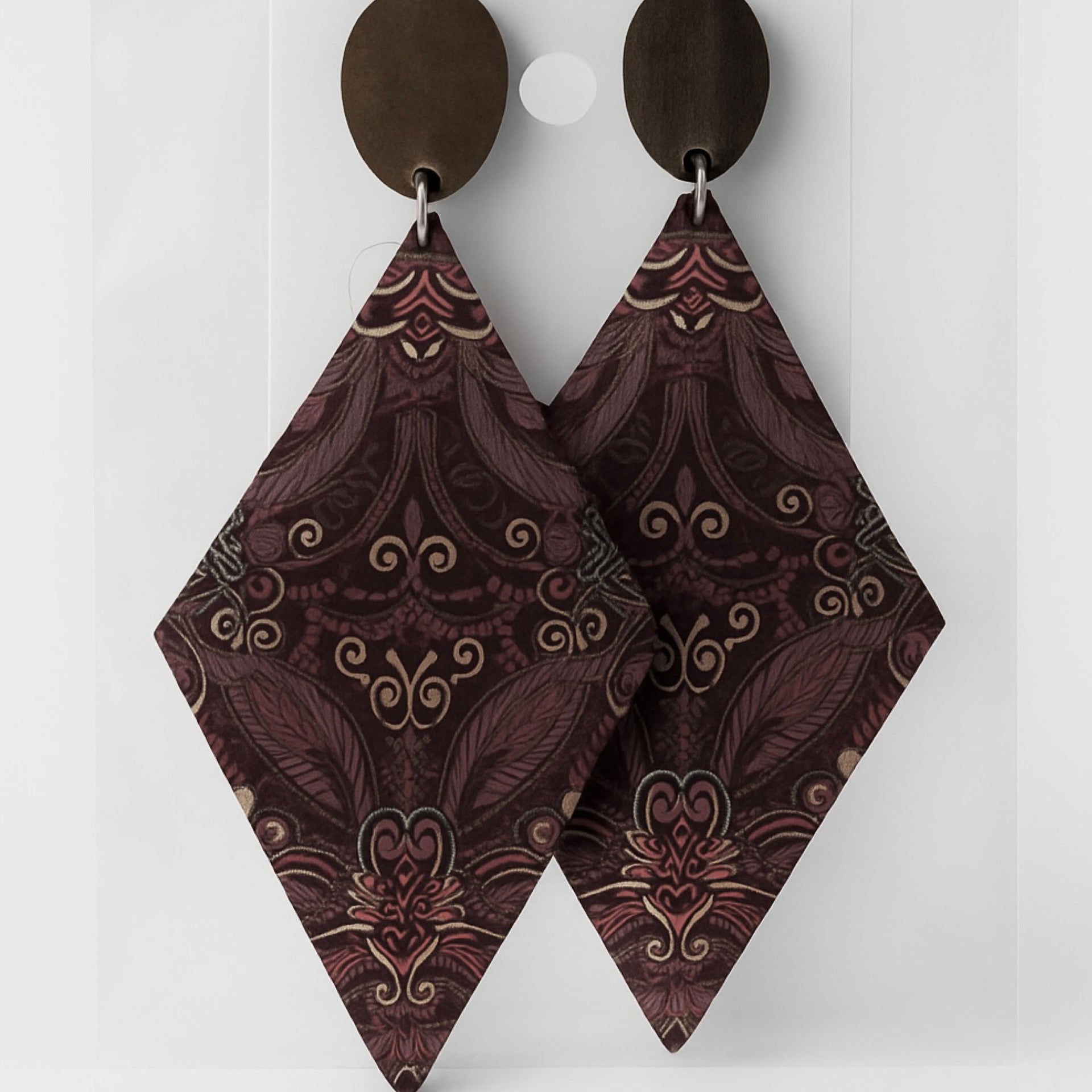 Brown Multi Color Prism Shape Wooden Earrings