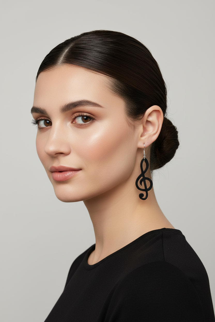 Black Treble Clef Music Note Dangle Earrings
