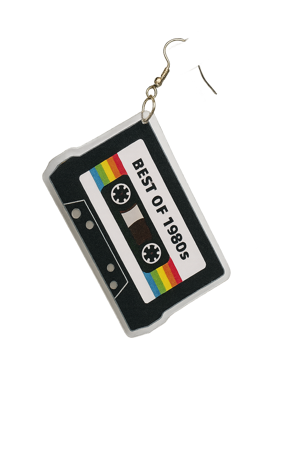 Cute Old Skool  80s Cassette Dangle Earrings Black Multi Color