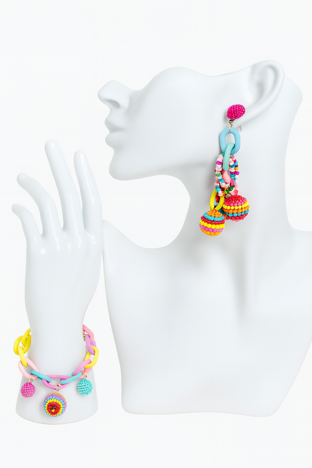 Bright Colorful Dangle Earrings with Bracelet Set Multi Color