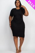 Rosaline Ribbed Bodycon Black Midi Dress Curvy/Plus