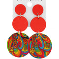 Pendientes de Círculo Rojo de Madera Multicolor