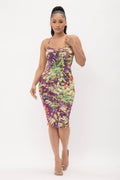 Ezra Tie Dye Print Back Slit Midi Dress Curvy/Plus size