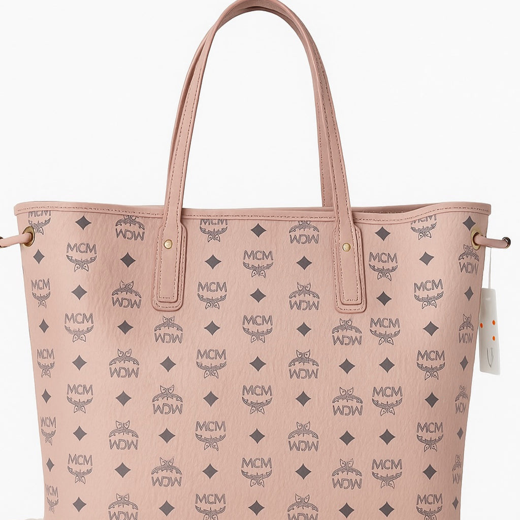 MCM medium reversible light pink tote w/Pouch