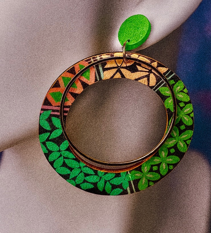 Green Multi Color Circle Earrings