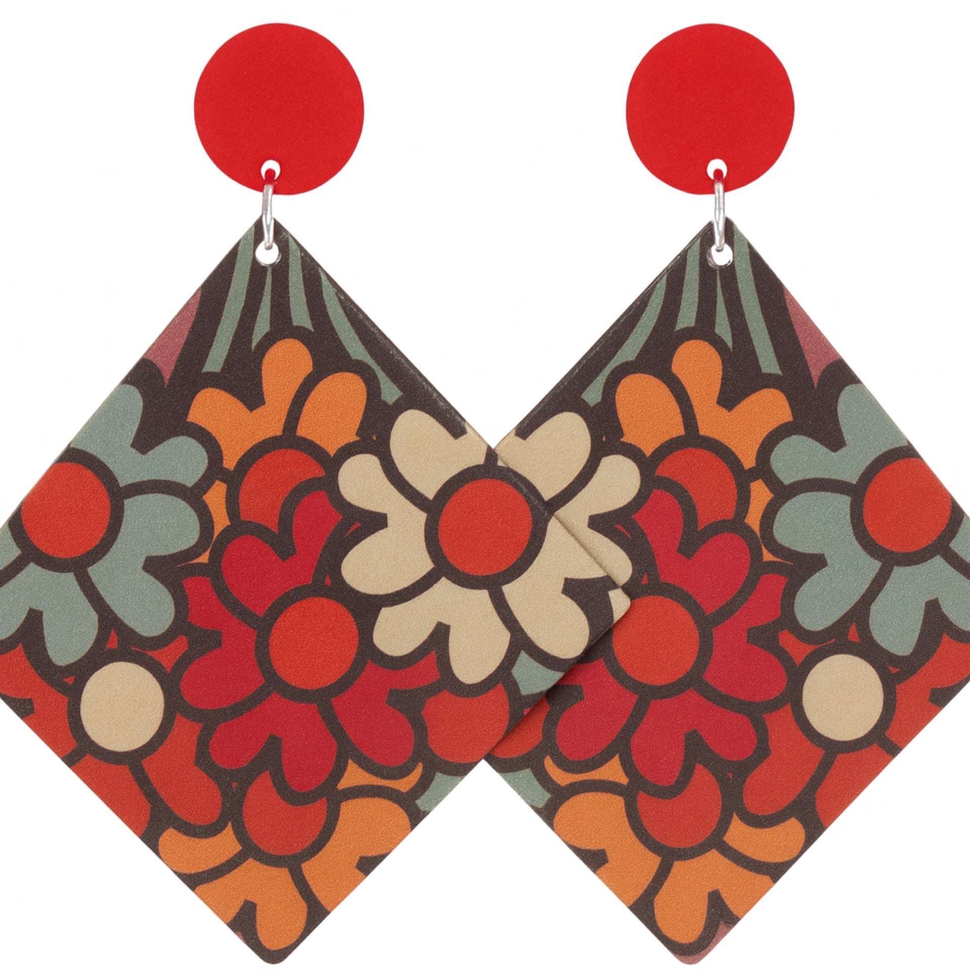 Pendientes cuadrados de madera, multicolor rojo