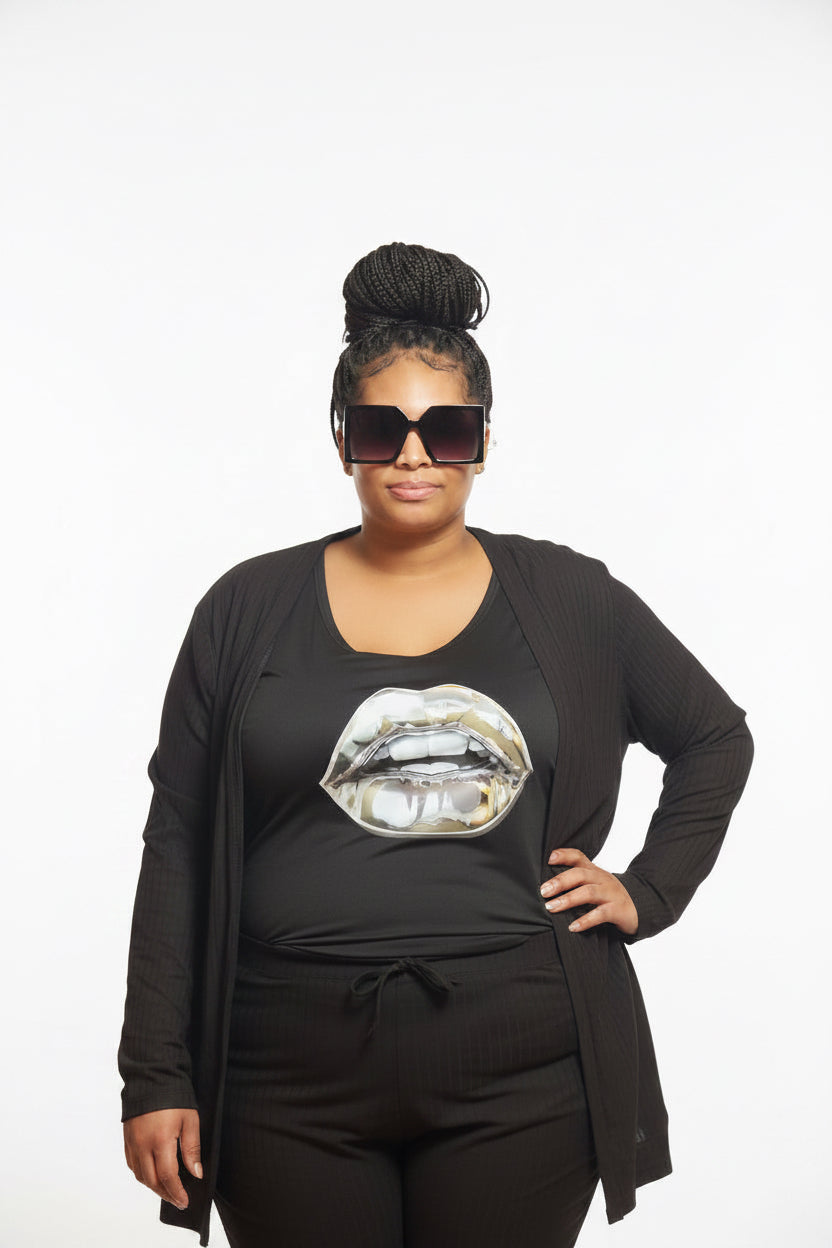 Bambi tank top w/silver lip Women’s Plus Size